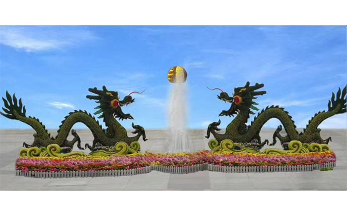 雙龍戲珠大型仿真綠雕-仿真植物綠雕設(shè)計的要點有哪些